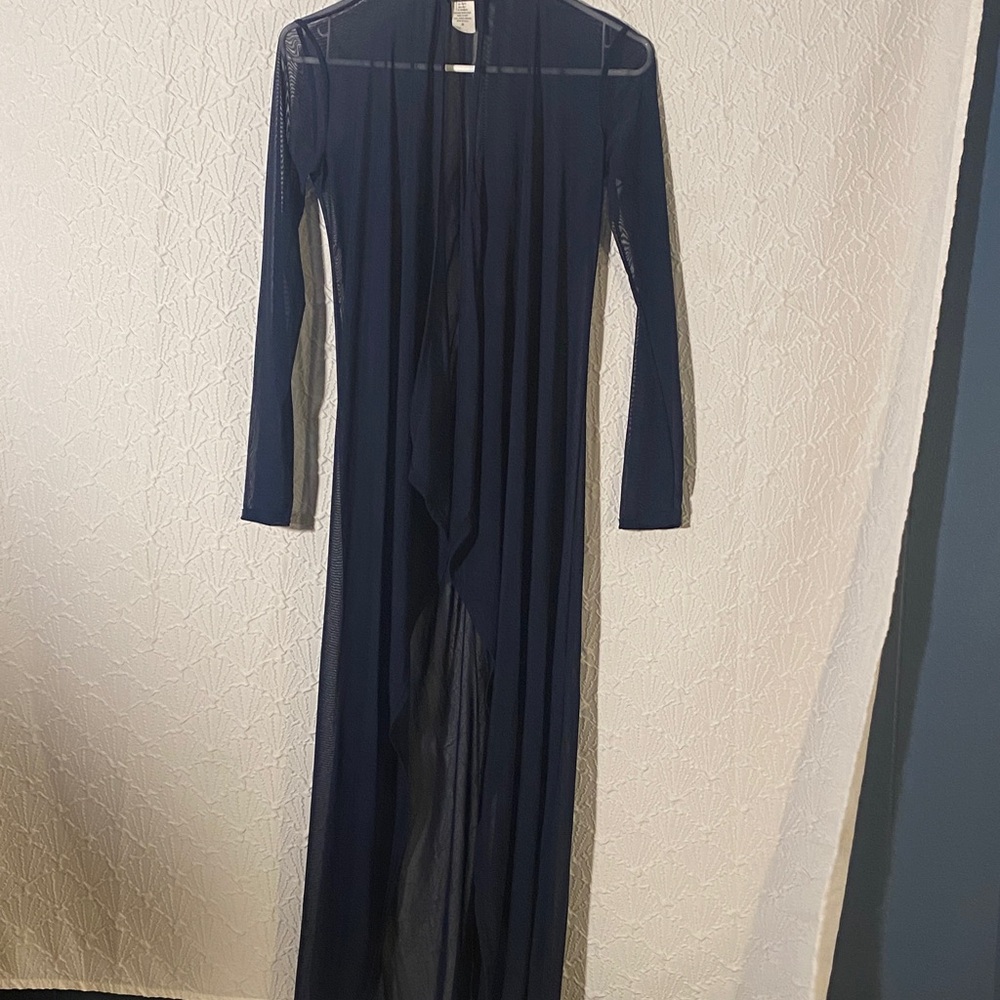 Chic Navy Blue Sheer Long Robe Inspired Whimsical Ethereal Size Small Glamorous